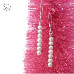 Mint Cream 7 Pearl Dainty Stick Earrings Handmade